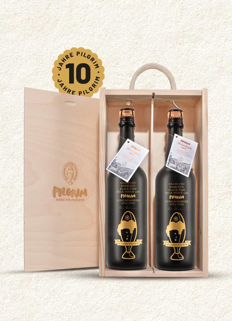 BLACKFISH JUBILÄUMSBIER 2025 MILKSTOUT 12% BARRIQUE LIMITED EDITION im Geschenk-Kistli aus Holz