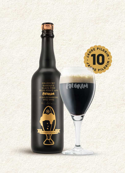 BLACKFISH JUBILÄUMSBIER 2025 MILKSTOUT 12% BARRIQUE LIMITED EDITION im Geschenk-Kistli aus Holz