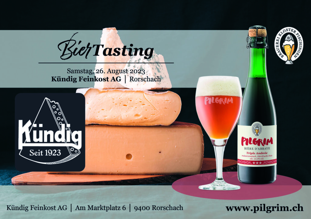 PILGRIM Flyer Bier Tasting Degustation bei Kündig Feinkost in Rorschach am Marktplatz Flyer